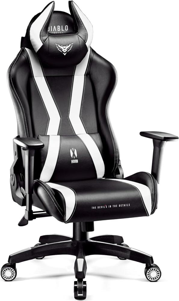 Diablo X-Horn 2. 0 Gaming Stuhl Bürostuhl Gamer Chair Schreibtischstuhl 3D Armlehnen Ergonomisches Design Nacken/- Lendenkissen Kunstleder Wippfunktion Schwarz-Weiß King (XL) Bild 1