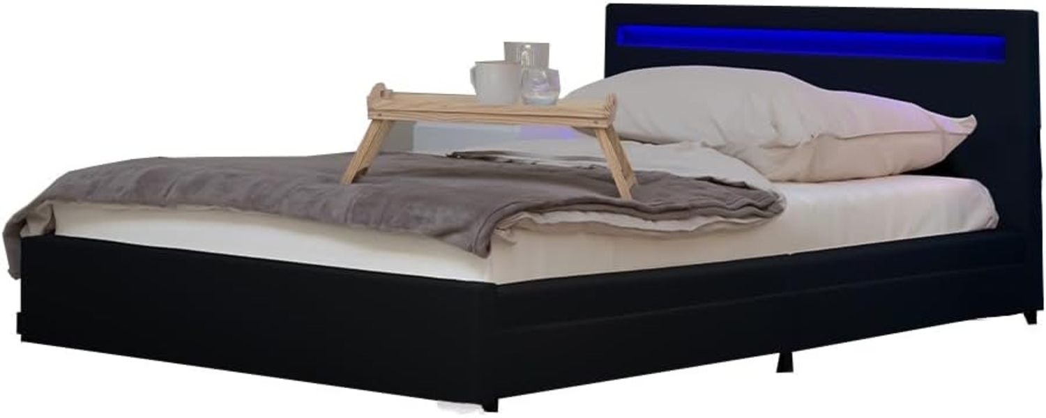 Home Deluxe Polsterbett 'Nube' mit LED-Beleuchtung und Schubladen mit Lattenrost Schwarz 180x200 cm Bild 1