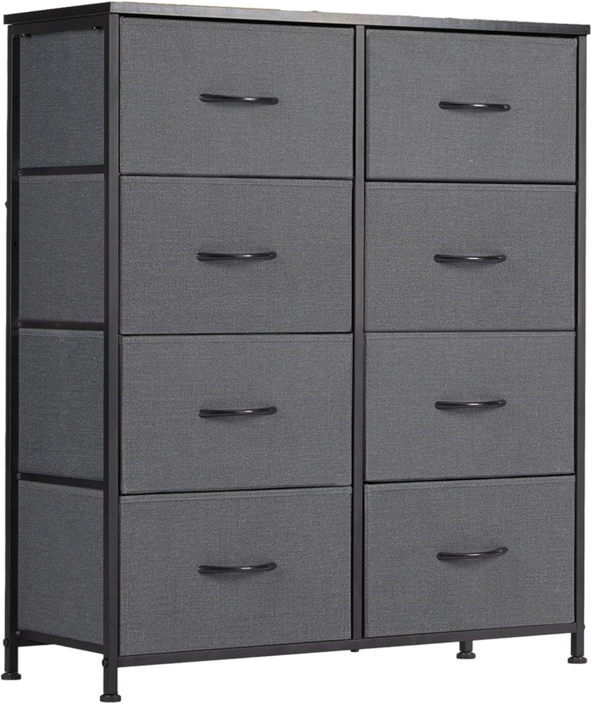 SURFOU Kommode mit Schubladen, Schrank mit 8 Stoffschubladen, Schubladenschrank Grau 30cm tief, 80cm breit, Metallrahmen, Flur Möbel für Wohnzimmer, Schlafzimmer, Flure, Eingänge, Kindergärten Bild 1