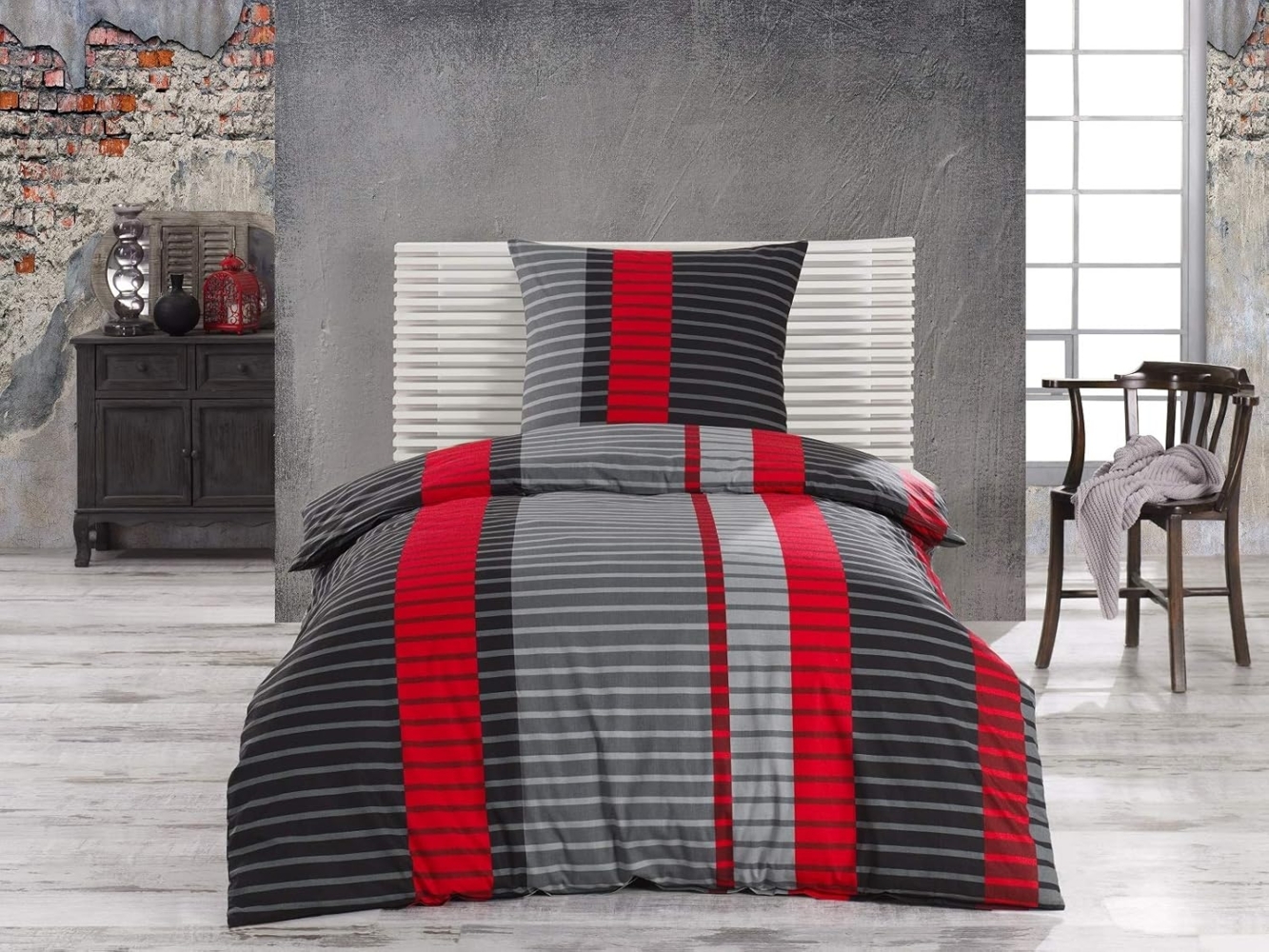 CLASS HOME COLLECTION Bettwäsche Renforce Bettbezug 135x200 155x200 200x200 200x220 Wind Rot, 100% Baumwolle, 2 teilig, 100% Baumwolle, angenehmes Hautgefühl, gestreift, modern, rot Bild 1