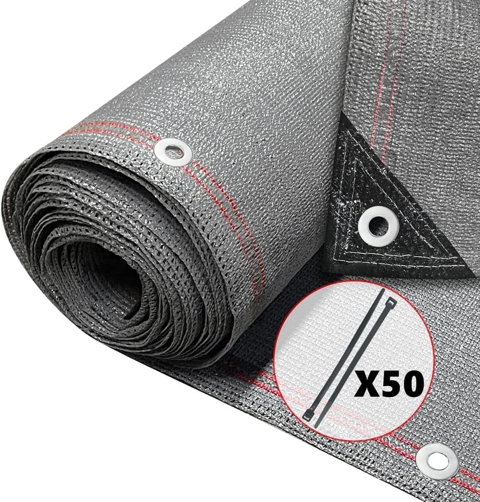 VOUNOT Zaunblende 1×10m, Sichtschutz Zaun 230 g/m² HDPE Schattiernetz, Windschutz UV-resistent Reißfest, 95% Beschattungsgrad, mit Löcher und Kabelbinder, Grau Bild 1