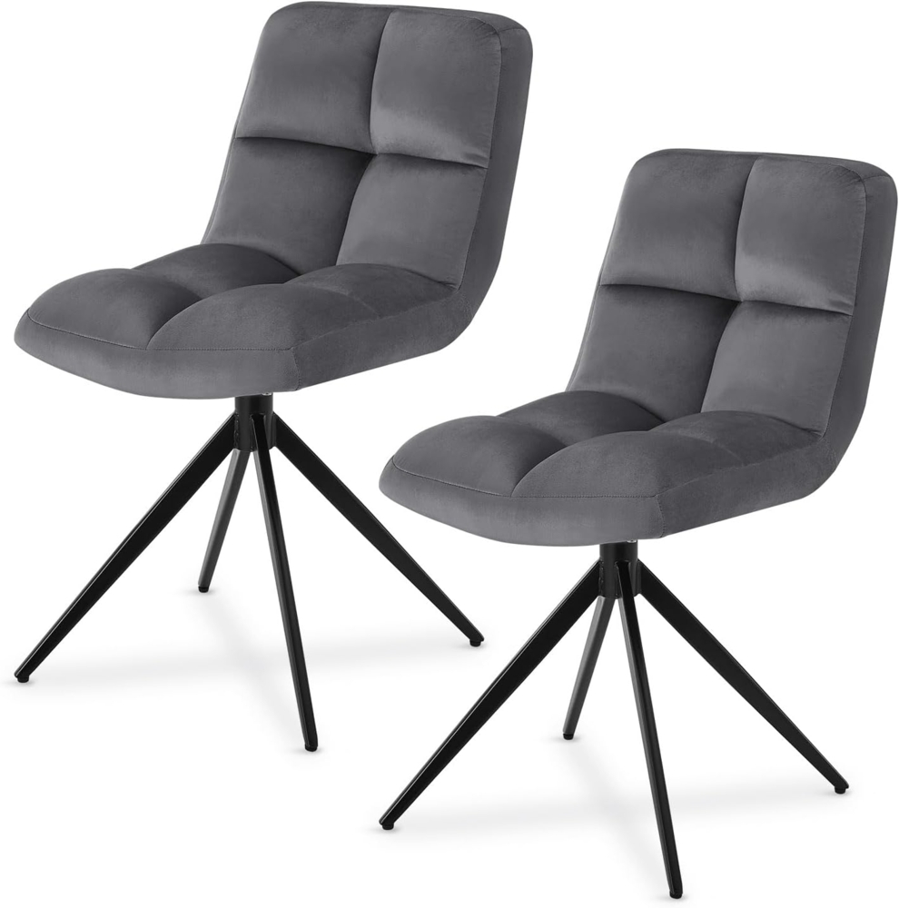 Juskys Drehstuhl Dallas 2er Set - Esszimmerstühle drehbar, Stoff Bezug - Stuhl bis 120 kg belastbar - Stühle Esszimmer, Esszimmerstuhl Samt Dunkelgrau Bild 1