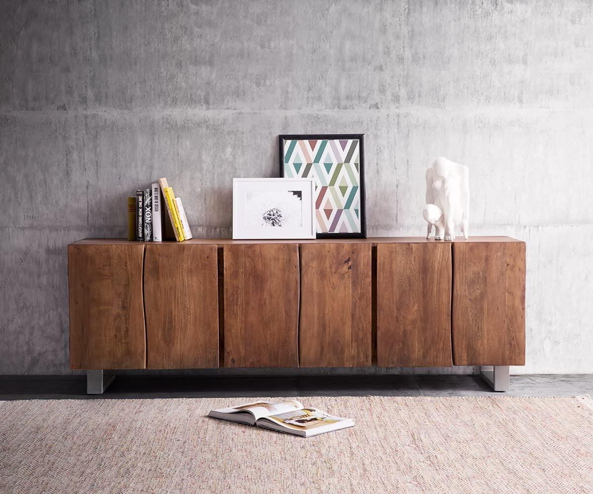 Kommode Live-Edge Akazie Braun 220 cm 6 Türen Massivholz Baumkante Sideboard Bild 1