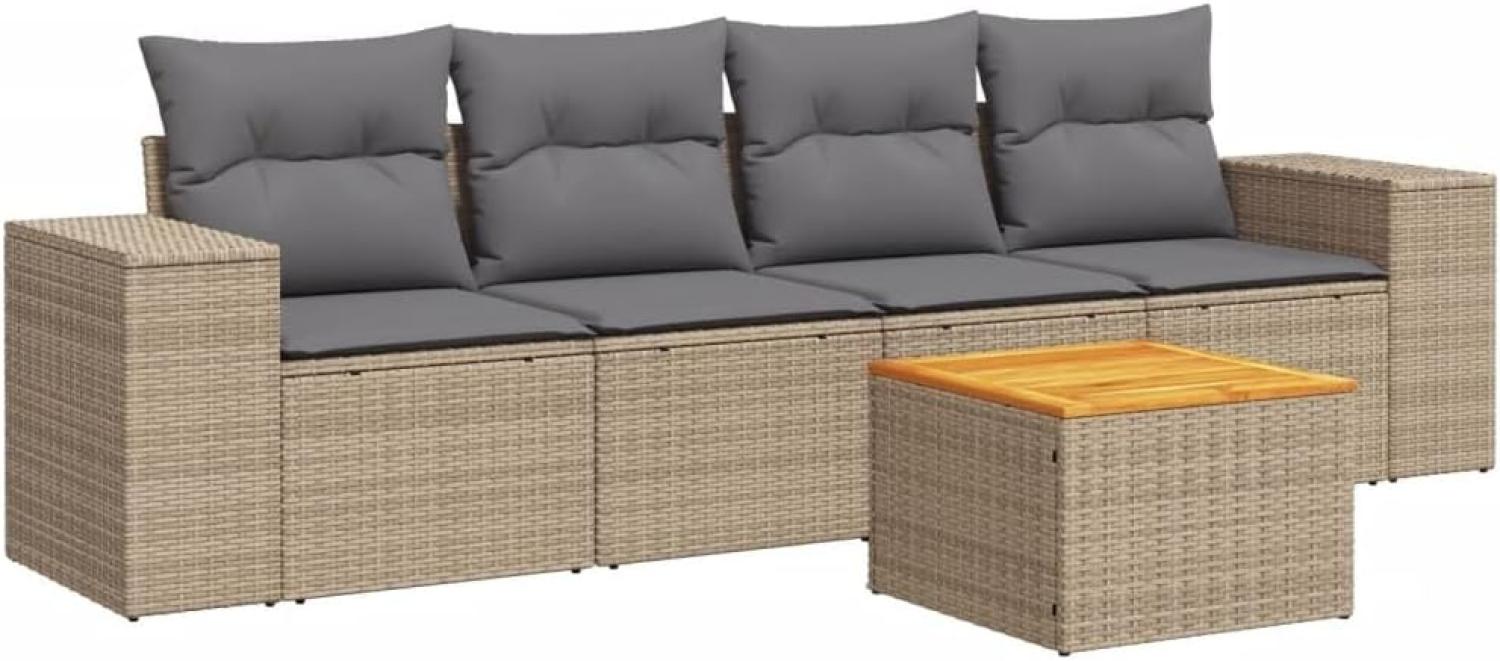 vidaXL 5-tlg. Garten-Sofagarnitur mit Kissen Beige Poly Rattan 3225324 Bild 1