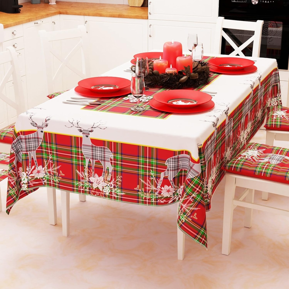 PETTI Artigiani Italiani - Tischdecke, Tischdecke, schmutzabweisend, Weihnachten, Tischdecke, Küche, Weihnachten, Muster: Rentiergrau, X12-Sitzer (140x240 cm), 100% Made in Italy Bild 1