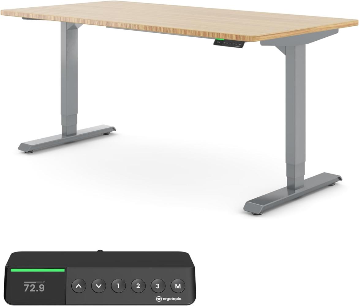 Desktopia Pro X - Elektrisch höhenverstellbarer Schreibtisch / Ergonomischer Tisch mit Memory-Funktion, Bambus Echtholz, Gestell Grau, 160x80 cm Bild 1