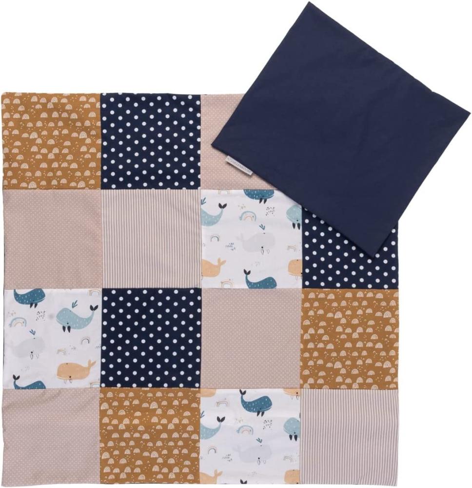 ULLENBOOM ® Babybettwäsche 80x80 cm Wale - 2 Teile (komplett): Baby Bettwäsche 80x80 cm & Kissenbezug 35x40 cm, Baby Bettset für das Babybett aus 100% Baumwolle Bild 1