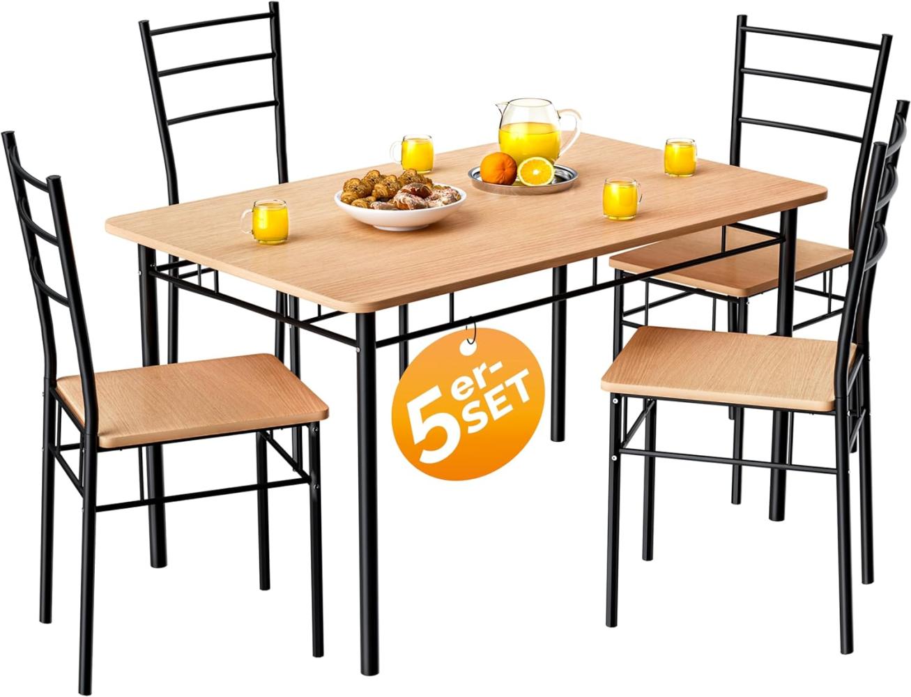 Casaria Essgruppe Leo, (5-tlg), mit 4 Stühlen Holz 5-tlg Set Metall 110x70cm Modern Esszimmer Küche Bild 1