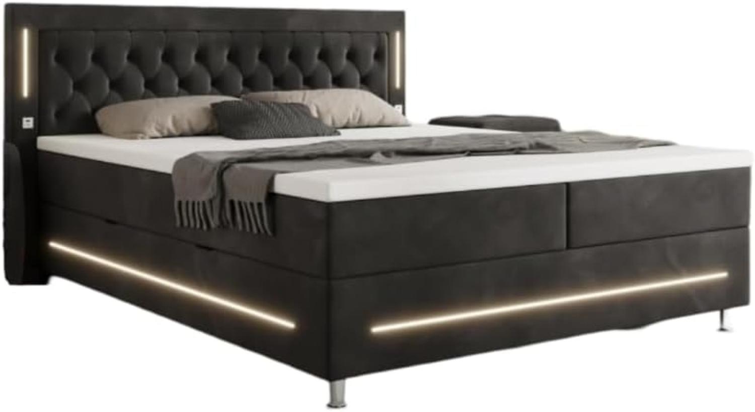 Boxspringbett Vito mit RGB, USB und Stauraum 140x200 Schwarz H3 Bild 1