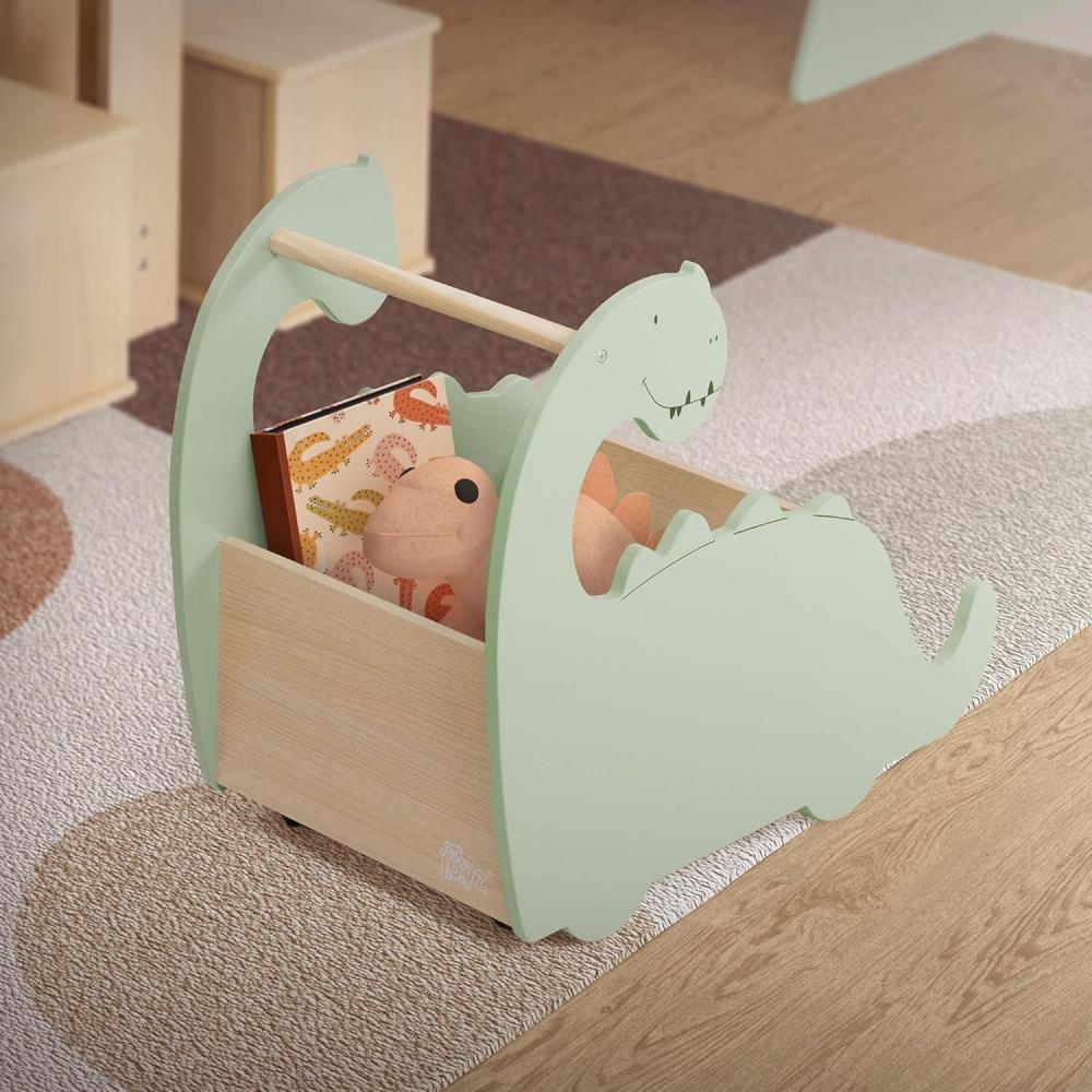 Joyz Spielzeugtruhe Kinderregal Kindermöbel Kinderzimmerregal Spielzeug Spielzimmer Möbel, Dino Spielzeugkiste mit 4 Rollen ideal als Lauflernwagen MDF / Kiefe Bild 1