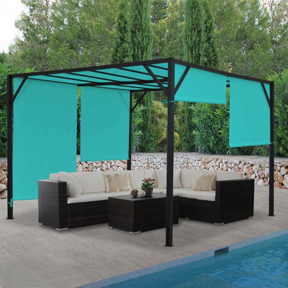 Pergola Baia, Garten Pavillon Terrassenüberdachung, stabiles 6cm-Stahl-Gestell + Schiebedach türkis-blau ~ 3x3m Bild 1