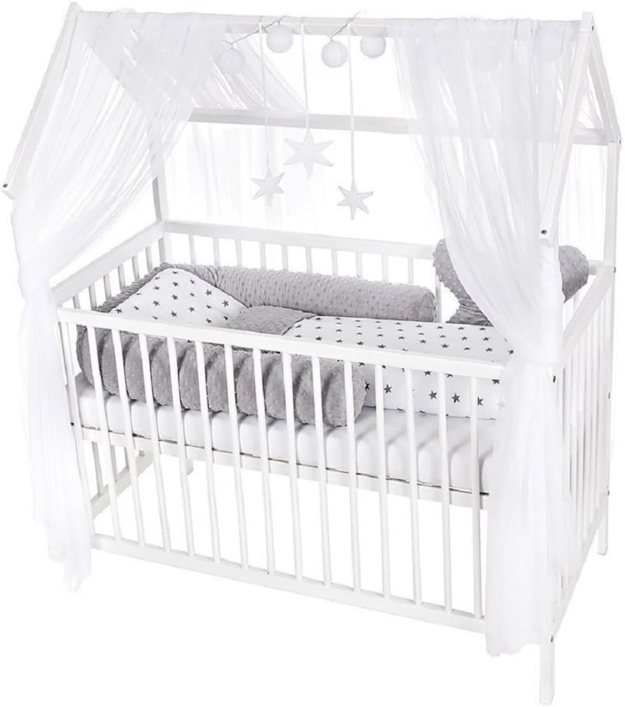 Babyhafen Kinderbett Babyhafen Hausbett Kinderbett 120x60 Matratze Minky Bettset Sterne (Komplettbettset), Komplettbett Bild 1