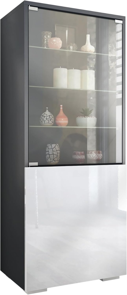 Vladon Standvitrine Granada (Vitrinenschrank, mit Glastür und Glaseinsatz) Anthrazit matt/Weiß Hochglanz (50 x 122,5 x 34,5 cm) Bild 1
