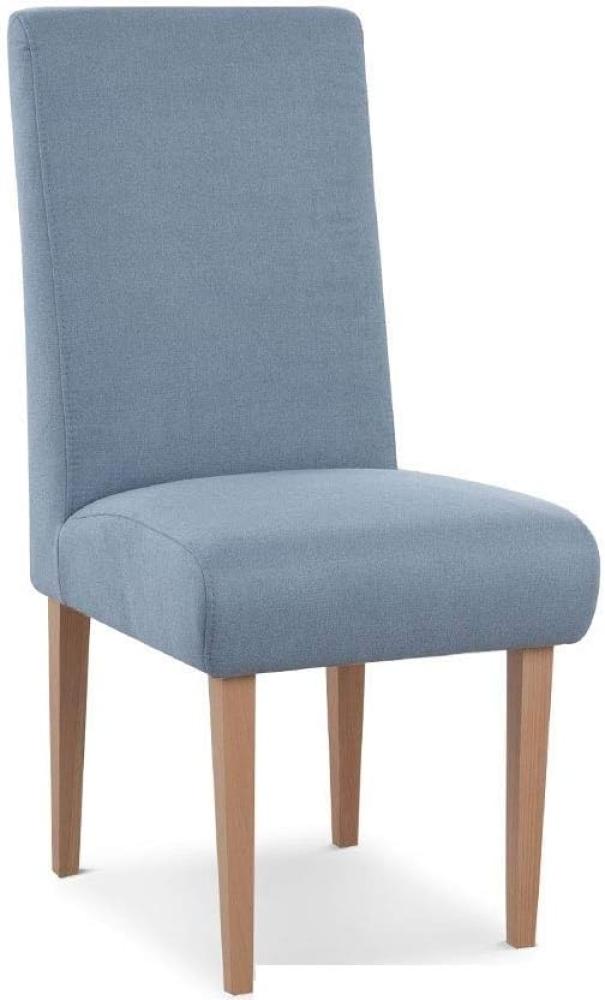 CAVADORE Esszimmerstuhl Kira / Polsterstuhl für Küche, Esszimmer oder Wohnküche / Passend zur Küchengarnitur Kira / Leichte Fleckenentfernung dank Soft Clean / 48 x 103 x 62 / Flachgewebe: Hellblau Bild 1