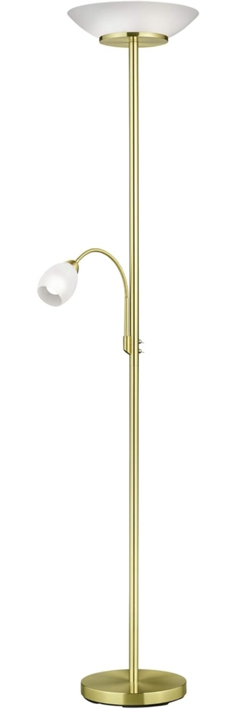 lightling Deckenfluter Klaus, Lichtquellen getrennt schaltbar, ohne Leuchtmittel, mit flexibler Leselampe, 180 cm hoch, messing, Leuchtmittel tauschbar Bild 1