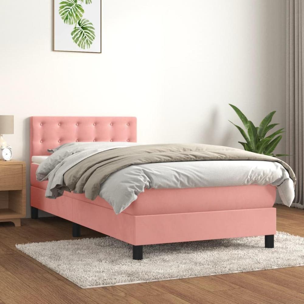 vidaXL Boxspringbett mit Matratze Rosa 90x190 cm Samt 3141520 Bild 1