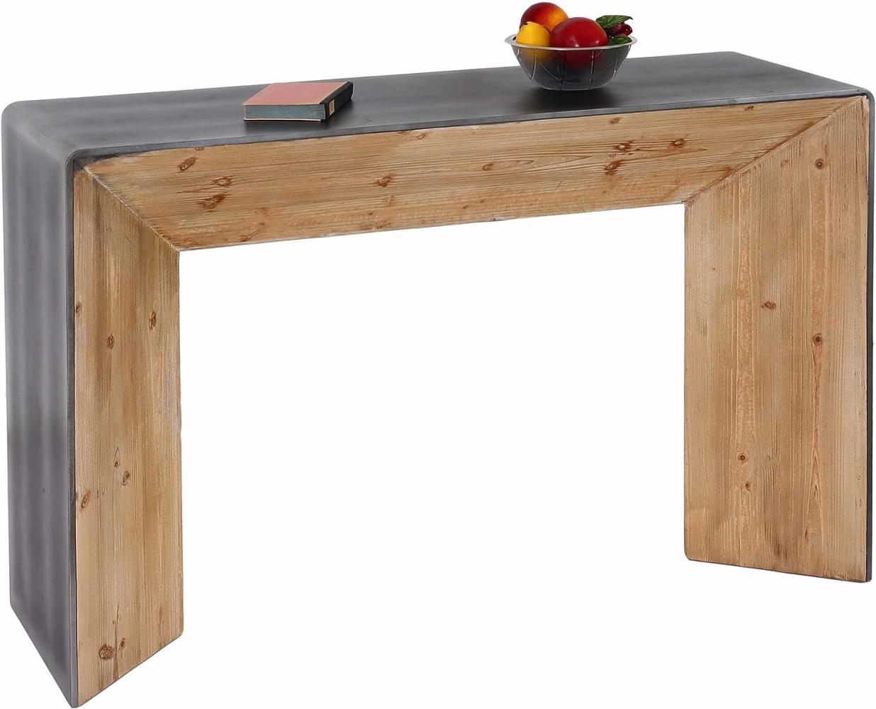 Konsolentisch HWC-L76, Telefontisch Beistelltisch Tisch, Industrial Massiv-Holz MVG, 80x120x40cm natur mit Metall-Optik Bild 1