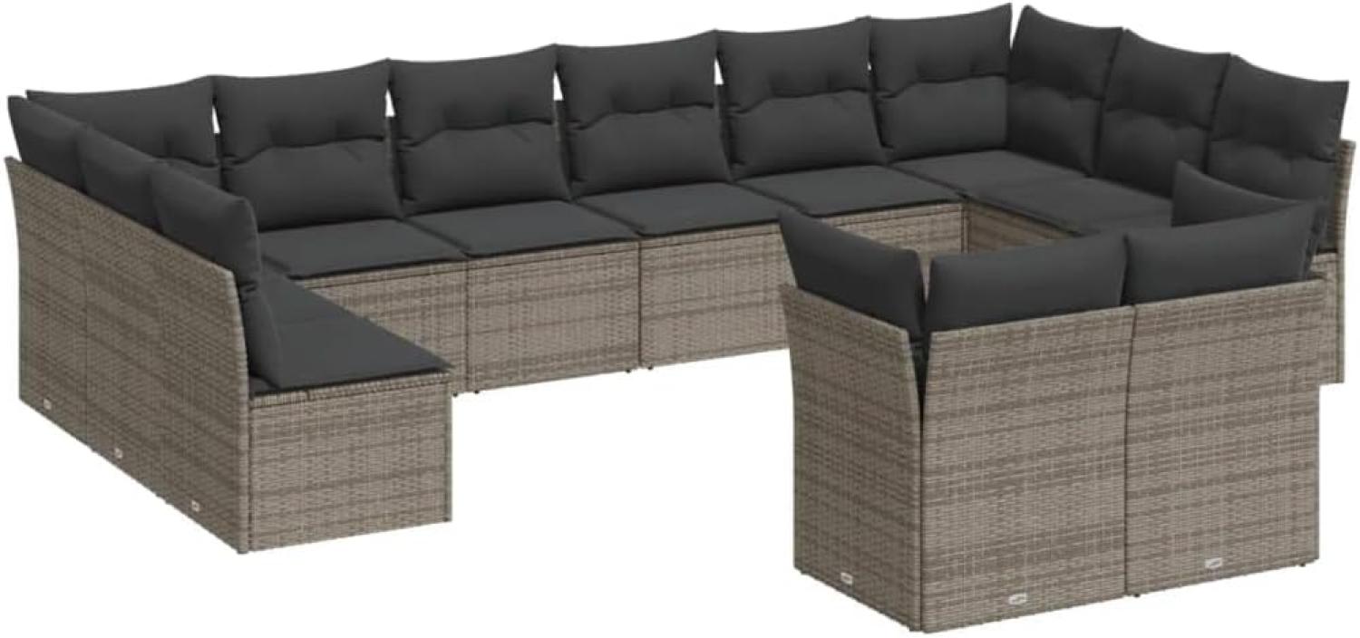 vidaXL 12-tlg. Garten-Sofagarnitur mit Kissen Grau Poly Rattan 3250269 Bild 1