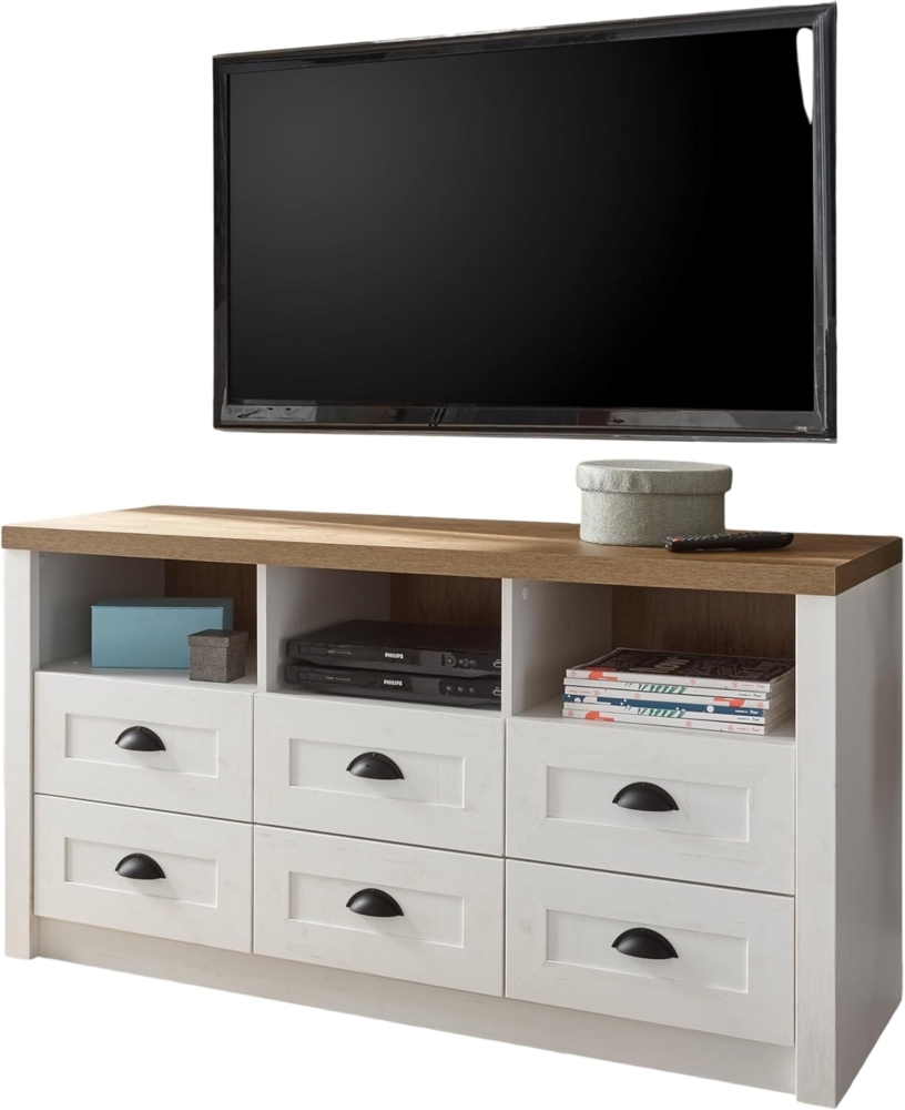 TV-Lowboard Seyne in weiß Pinie und Eiche Landhaus 130 cm Bild 1