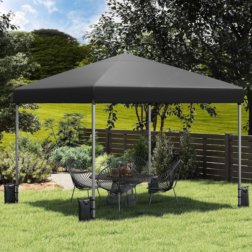 DWVO Pavillon 3x3M | 4er Set Sandsäcke, Pop Up Faltpavillon stabil & höhenverstellbar UV Schutz 50+,Gartenzelt Partyzelt für Terrasse Strand Camping Markt Festival Hellschwarz verbessert Bild 1