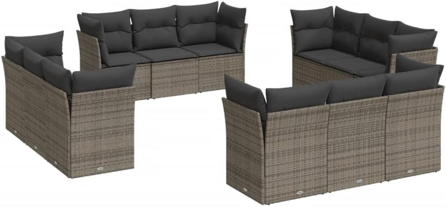 vidaXL 12-tlg. Garten-Sofagarnitur mit Kissen Grau Poly Rattan 3249169 Bild 1