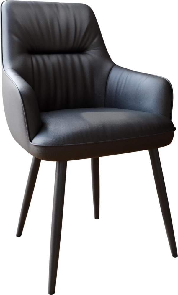 Esszimmerstuhl Zelia-Flex mit Armlehnen Echt-Leder Schwarz 4-Fuß konisch Schwarz Taschenfederkern Bild 1