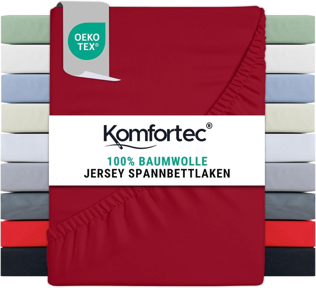 Komfortec Spannbettlaken Jersey 100% Baumwolle – 160x200 cm – 135g/m² – Weich, Atmungsaktiv & Hautfreundlich – Mit Rundumgummi – Oeko-Tex Zertifiziert – Für Boxspring, Topper & Matratzen – Rot Bild 1