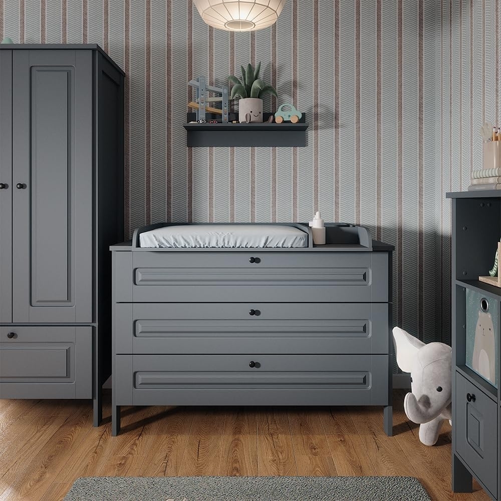Wickelkommode Ajaton Grau 133 x 98.4 cm mit 3 Schubladen Vitalispa Bild 1