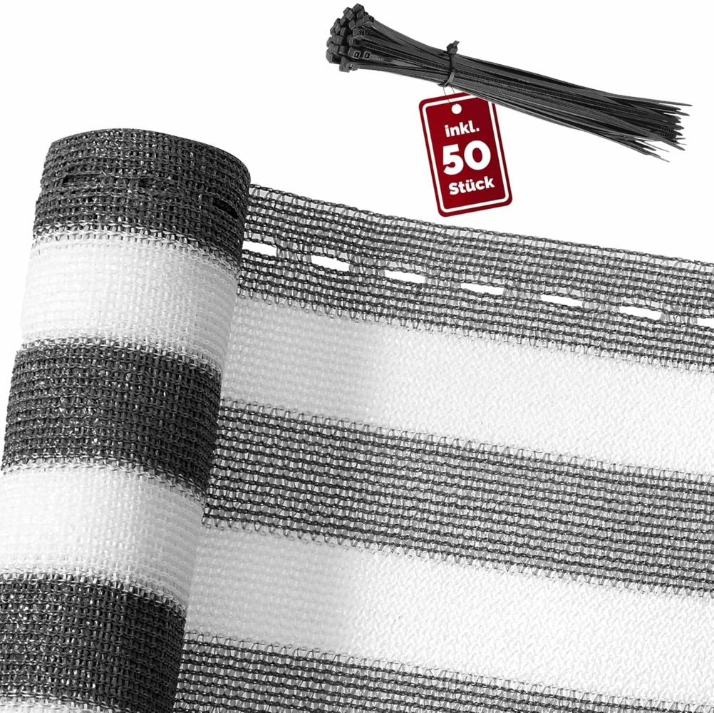 DETEX® Zaunblende 1,4 x 10m grau-weiß Balkonsichtschutz mit 50 Kabelbindern Bild 1