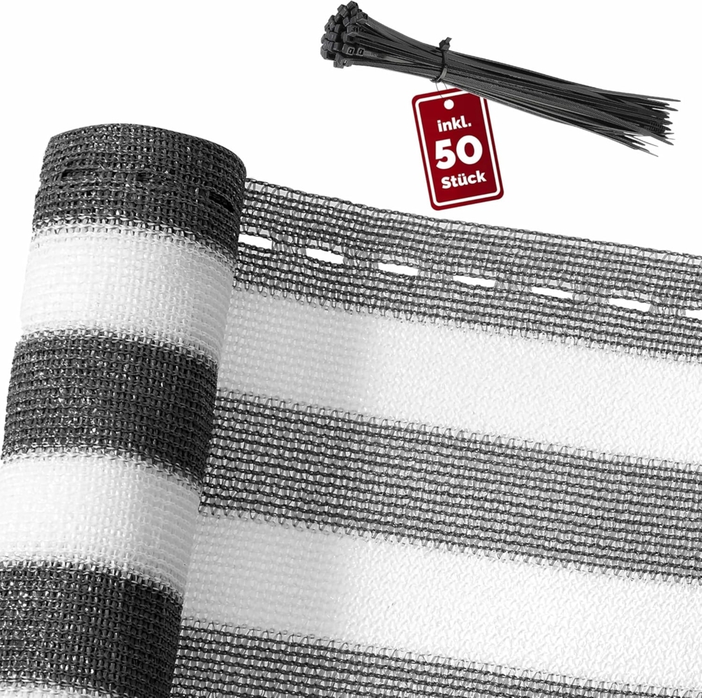 DETEX® Zaunblende 1,4 x 10m grau-weiß Balkonsichtschutz mit 50 Kabelbindern Bild 1