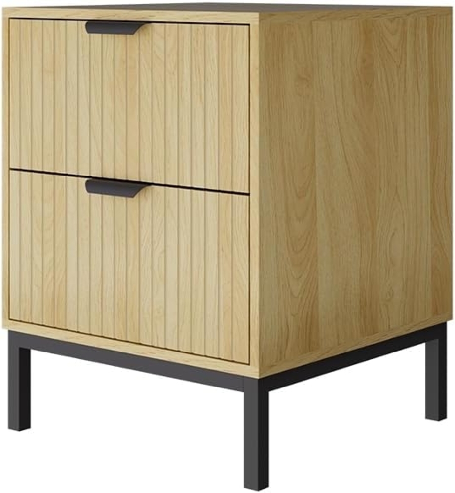 Vicco Nachtschrank Lennox, Eiche/Schwarz, 40 x 52 cm mit 2 Schubladen Bild 1