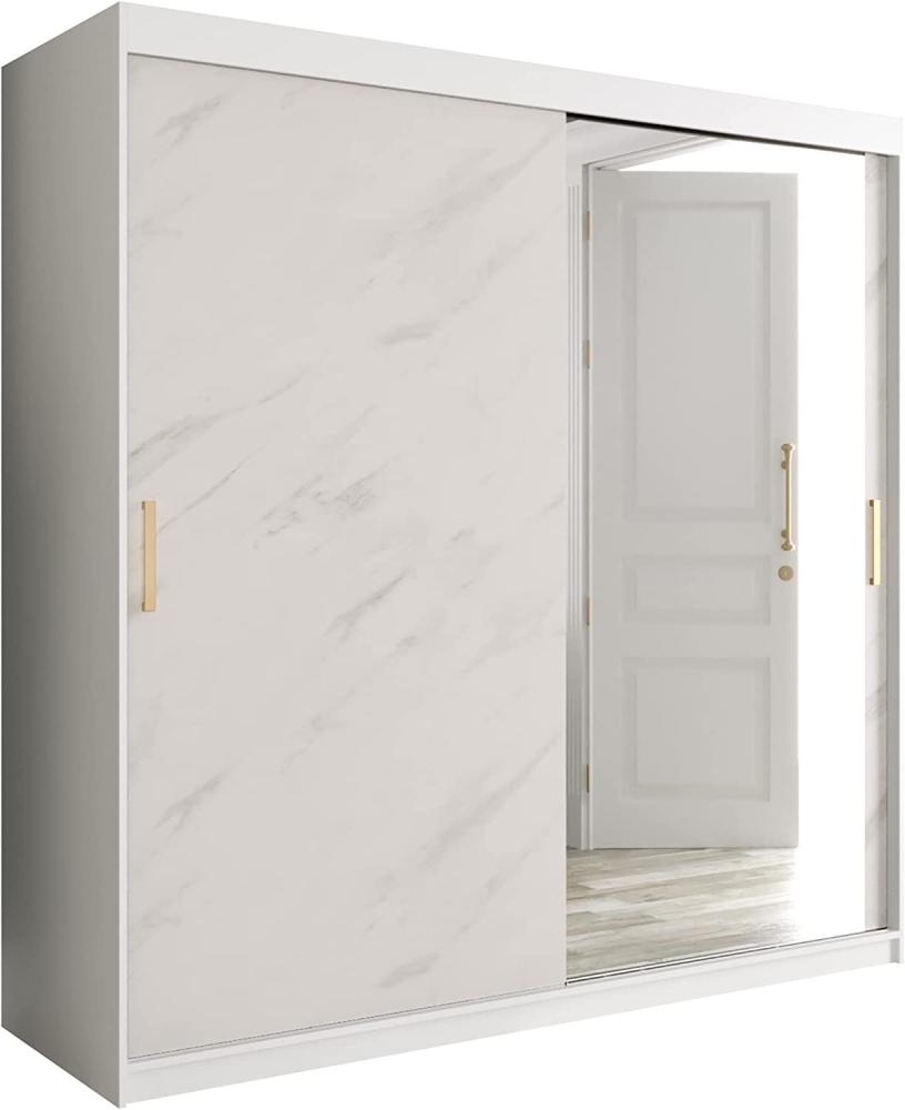 Kleiderschrank Kamoga T2 200 (Weiß / Marmor Weiß + Gold, mit Schubladen) Bild 1