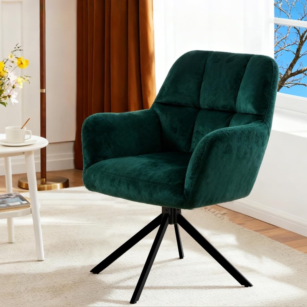 SURFOU Bürostuhl, Kleiner Drehstuhl Ohne Rollen, Schreibtischstuhl Ohne Armlehnen, Niedlich mit Rückenlehne, Ideal für Schminktisch, Kinderzimmer Oder Heimbüro, Bequem und Platzsparend, Grün Bild 1