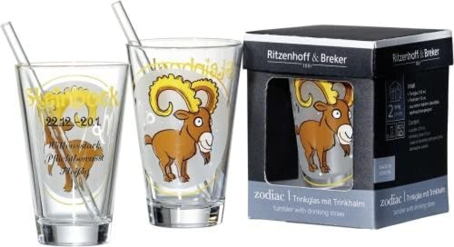 Trinkbecher mit Glastrinkhalm Sternzeichen - Trinkbecher mit Halm Steinbock Bild 1