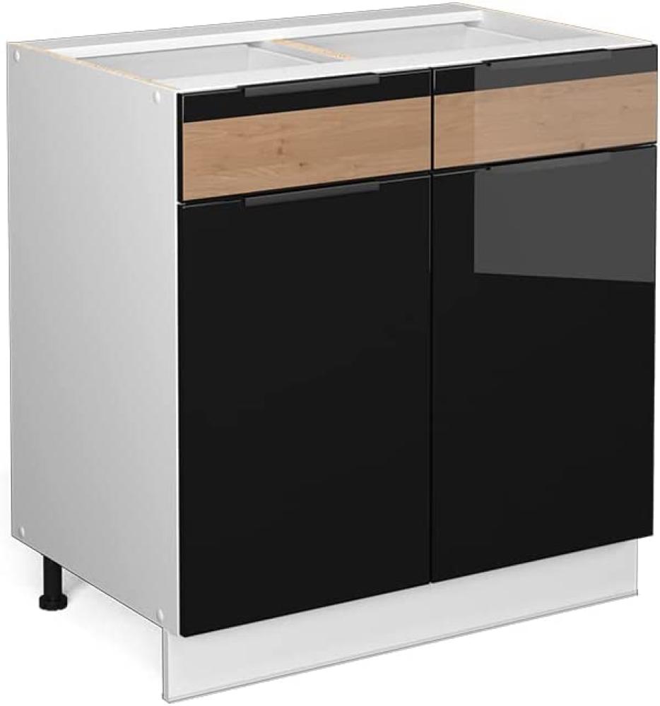 Vicco Schubunterschrank Küchenschrank Küchenmöbel Fame-Line Weiß Schwarz Eiche 80 cm modern Hochglanz Bild 1