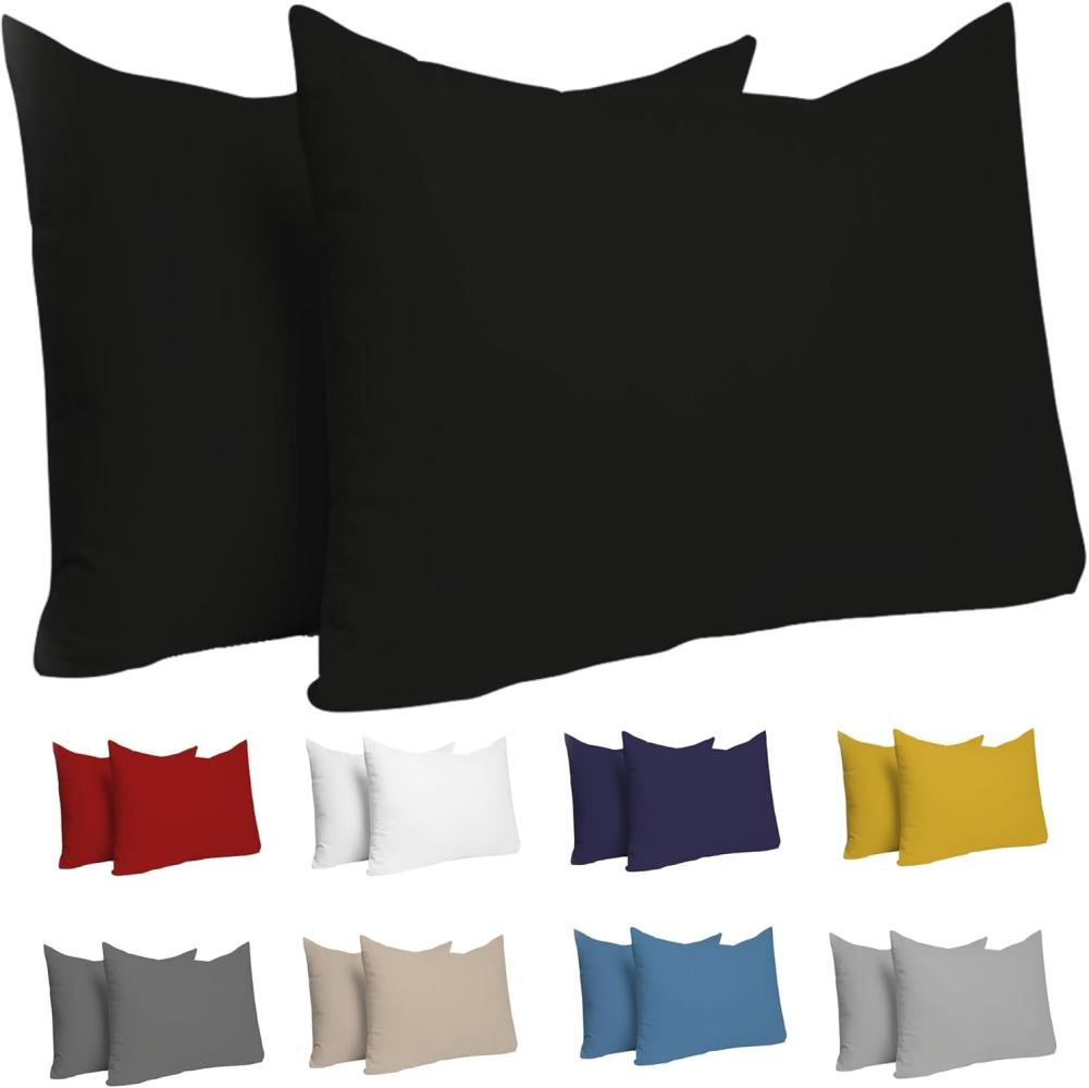 Kissenbezug 50 x 70 cm (Set mit 2) - 100% Jersey Baumwolle 150 g/qm Kissenbezüge -Schwarz - Für Kissen 50 x 70 cm - Kissenhülle - Kissenbezug - Resistent und Hypoallergen - Dreamzie Bild 1