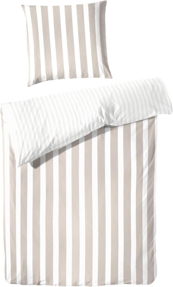Primera Perkal Bettwäsche 200x200 cm Wende Streifen weiß sand 13367003-70 Bild 1