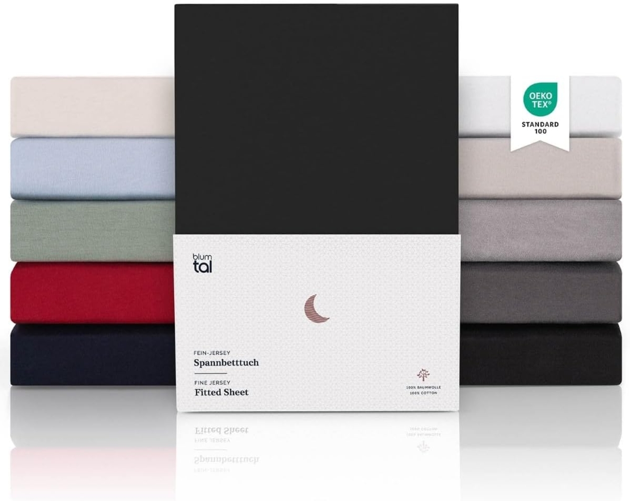 Blumtal® Premium Spannbettlaken 140x200 cm 2er Set Jersey - Oeko-TEX Spannbettlaken 140x200 cm Baumwolle 100% - Spannbetttuch 140x200 für Matratzen bis 25cm - 140x200 Spannbettlaken - Schwarz Bild 1