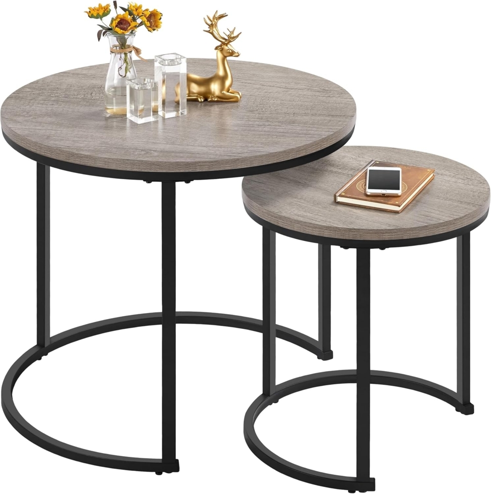 Yaheetech 2er Set Couchtisch Beistelltisch Runder Satztisch Metallgestell Kaffeetisch Wohnzimmertisch Modernes Design Sofatisch Kleiner Tisch, Grau Bild 1