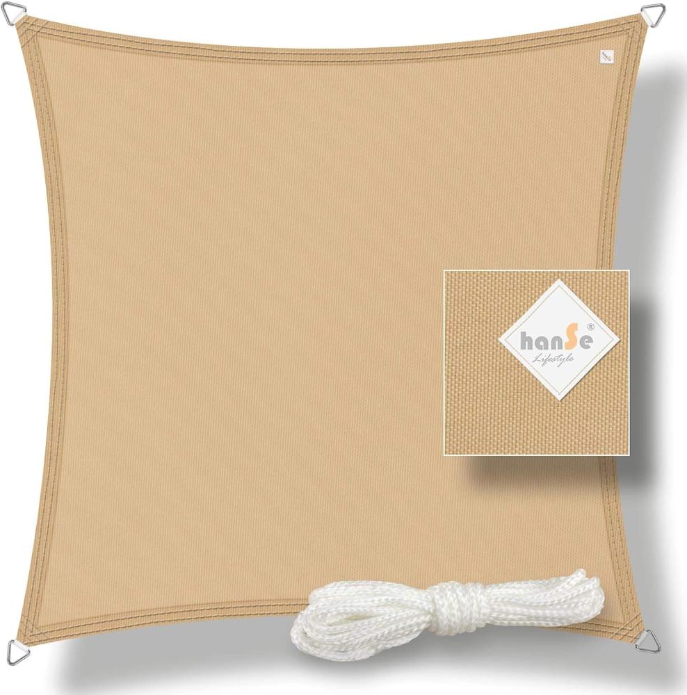 hanSe® Sonnensegel 100% Polyester PES Quadrat 3x3m Sand Sonnenschutz Marken-Sonnensegel wasserabweisend wetterbeständig Bild 1