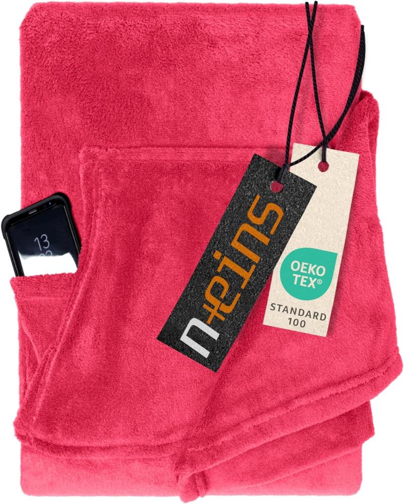 npluseins Coral Fleece Kuscheldecke – das Original mit Ärmel & Bauchtasche 1448. 2043, pink Bild 1