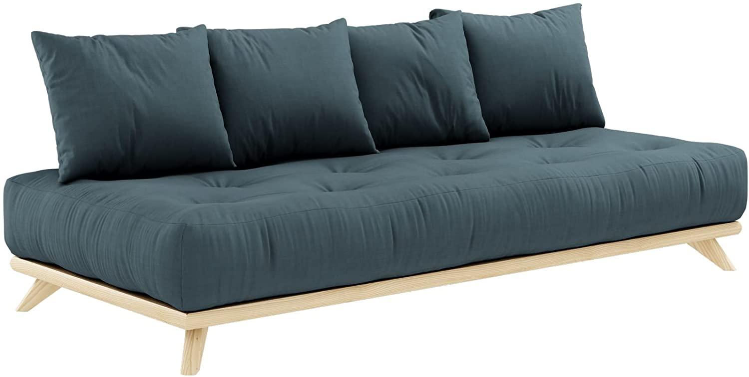 KARUP DESIGN SENZA Futonsofa inkl. 4 Kissen Gestell Natur Matratze Petrol Blau Bild 1