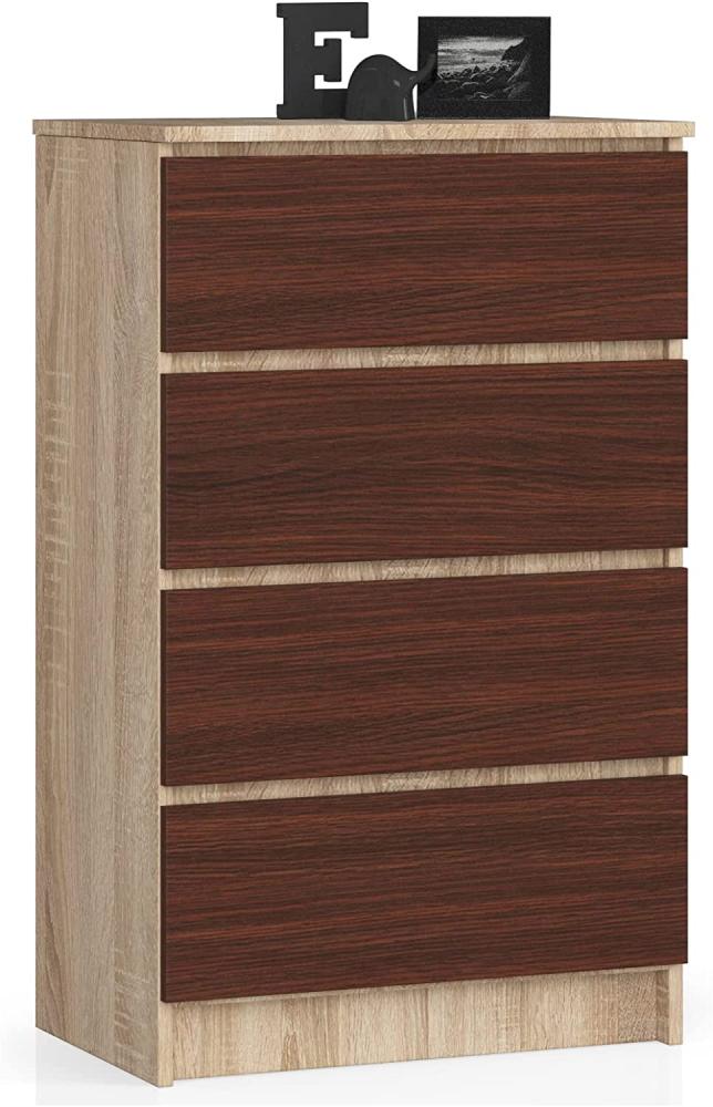 AKORD Kommode K60 mit 4 Schubladen | für das Wohnzimmer Schlafzimmer Schrank Büro Arbeitszimmer | Modernes Funktionales Design | B60 x H99 x T40 cm, Gewicht 35 kgSonoma Eiche/Wenge Bild 1