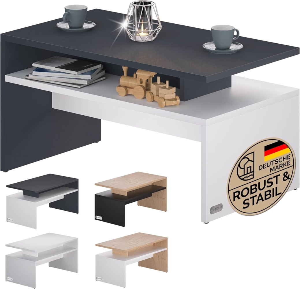 Casaria Couchtisch Sacramento, Holz Weiß Schwarz mit Stauraum 95x55x50cm 2 Ablagen Matt Modern Eckig Bild 1