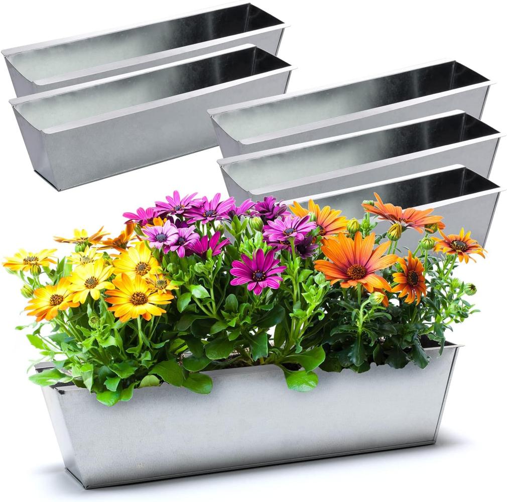 BigDean 6er Set Zink Paletten Blumenkästen - Einsatz 38cm groß silber - aus Metall verzinkt - Zinkkasten Pflanzkasten Balkonkasten Blumentopf für Europaletten Bild 1