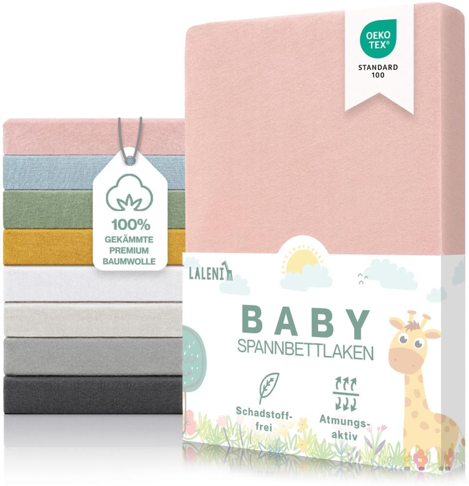 Laleni Premium Spannbettlaken 60x120-70x140 cm - Oeko-Tex Zertifiziert, 100% Baumwolle, atmungsaktives Spannbetttuch Jersey Baby, 150 g/m², Rosa Bild 1