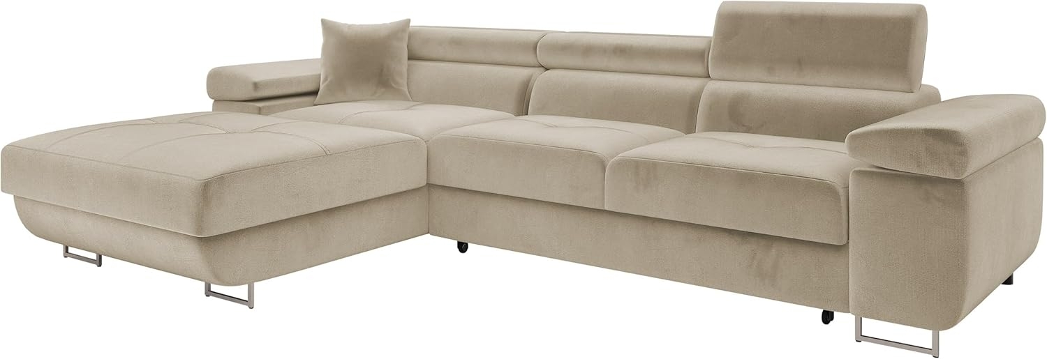 Ecksofa Torezio Mini mit Bettkasten, Schlaffunktion und Einstellbare Kopfstützen (Farbe: Manila 02, Seite: Links) Bild 1