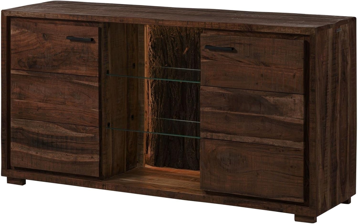 Massivmoebel24 Sideboard (Sideboard Akazie 145x40x78 dunkelbraun lackiert BARK #200) Bild 1