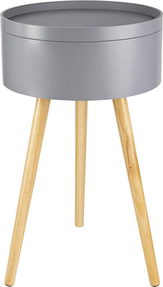 ONVAYA® Beistelltisch aus Holz | Grau | Holz | Ø 38 cm | Couchtisch rund | Nachttisch Kiefer | Stauraum & Abnehmbarer Deckel | Modernes skandinavisches Design Bild 1