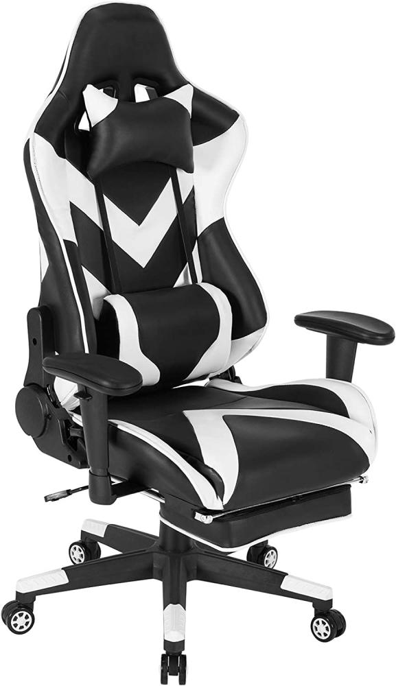 WOLTU® Racing Stuhl BS20ws Gaming Stuhl Bürostuhl Schreibtischstuhl Sportsitz mit Kopfstütze und Lendenkissen, Armlehne verstellbar, mit Fußstütze, Kunstleder, höhenverstellbar, Weiß Bild 1